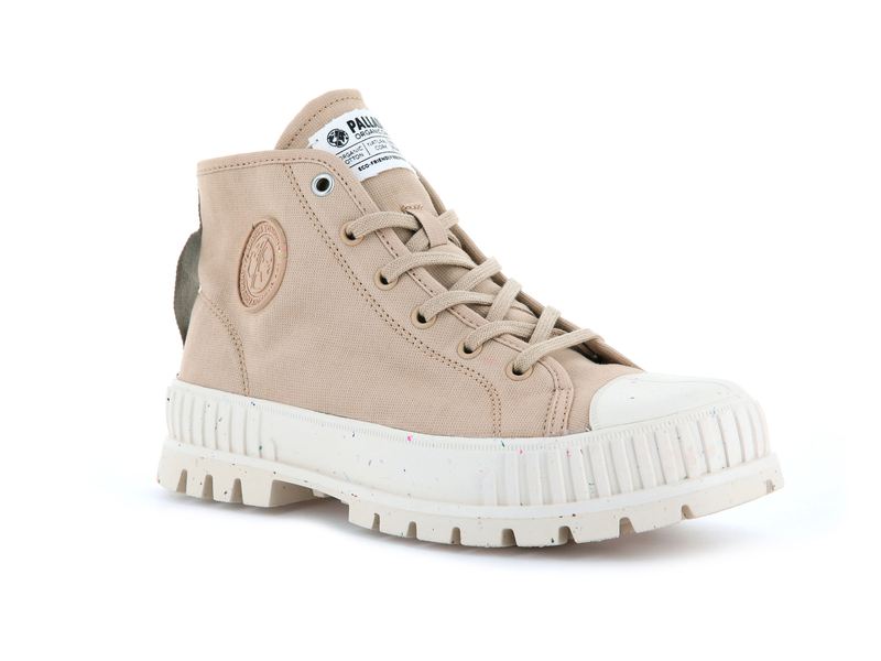 Beige Palladium Pallashock Mid Organic Women's High Tops | USA  5149382-CK