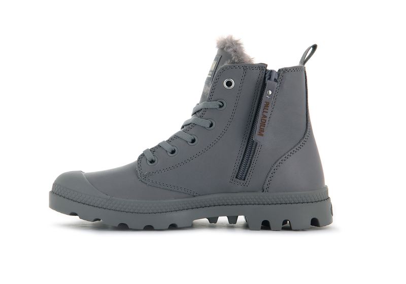 Grey Palladium Pampa Hi Zip Leather S Women's Boots | USA  2013549-XT