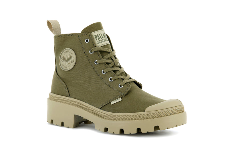 Olive Palladium Pallabase Twill Women's Boots | USA  1849705-QR