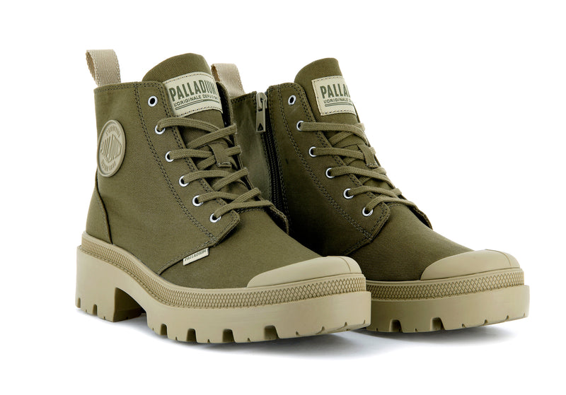 Olive Palladium Pallabase Twill Women's Boots | USA  1849705-QR