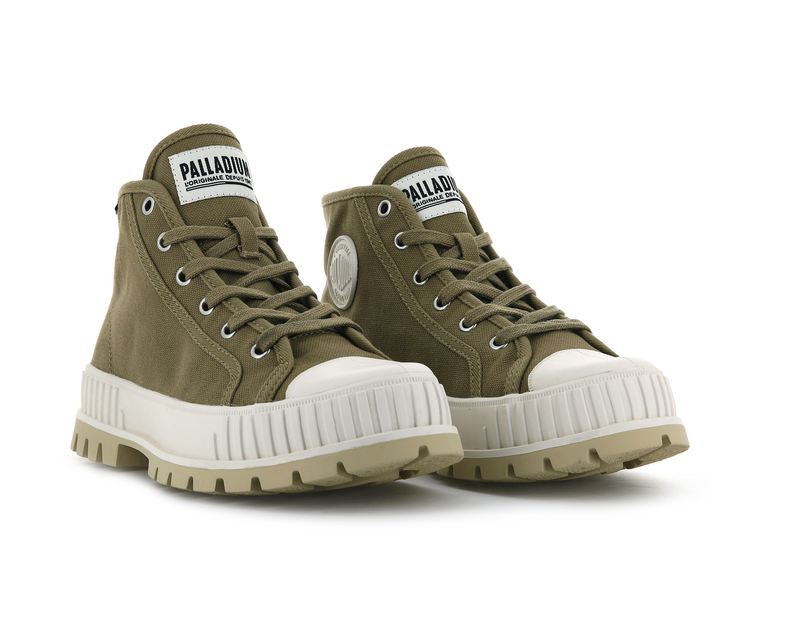 Olive Palladium Pallashock Mid Og Kids' High Tops | USA  3027851-LI