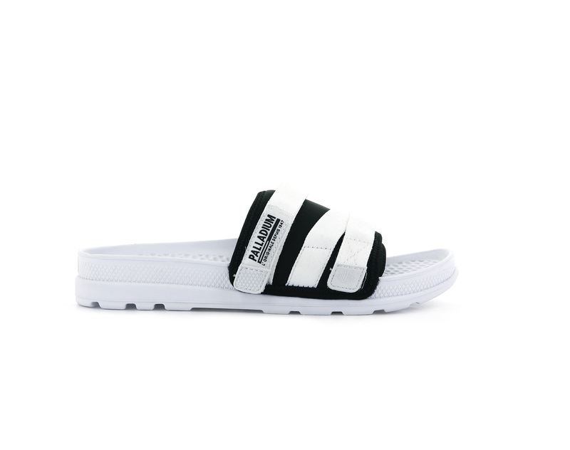 White/Black Palladium Solea Kids\' Slides | USA  3074695-CY