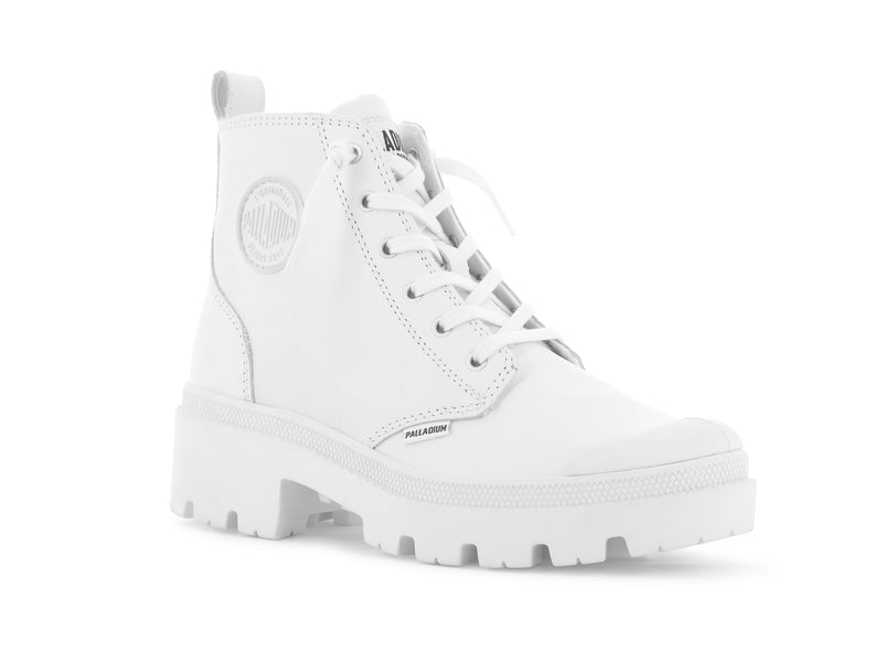 White Palladium Pallabase Leather Women's Boots | USA  5782091-EA