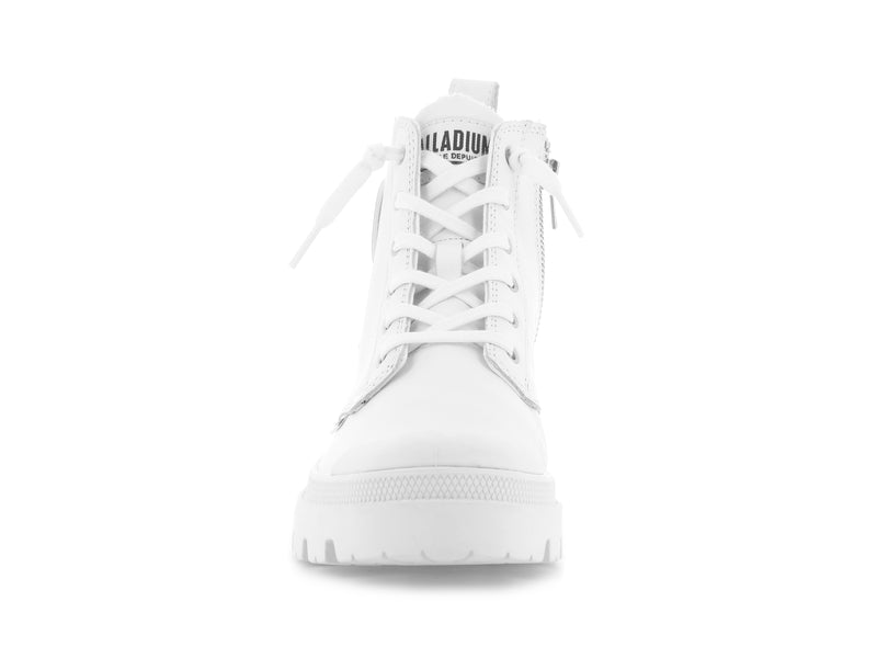 White Palladium Pallabase Leather Women's Boots | USA  5782091-EA