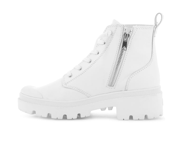 White Palladium Pallabase Leather Women's Boots | USA  5782091-EA