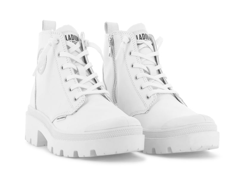 White Palladium Pallabase Leather Women's Boots | USA  5782091-EA