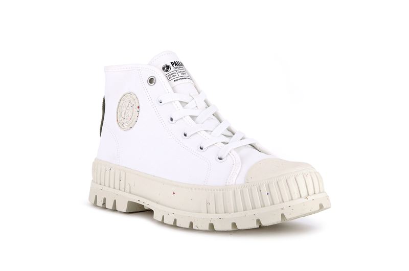 White Palladium Pallashock Mid Organic Kids' High Tops | USA  5364078-SV