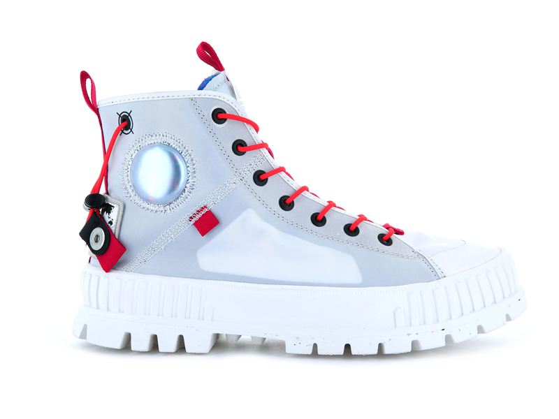 White Palladium Pallashock Mid Ticket To Earth Kids\' High Tops | USA  5432196-NR